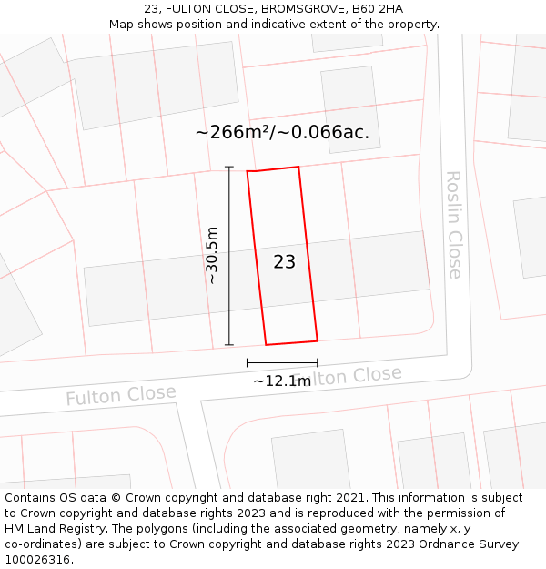 23, FULTON CLOSE, BROMSGROVE, B60 2HA: Plot and title map