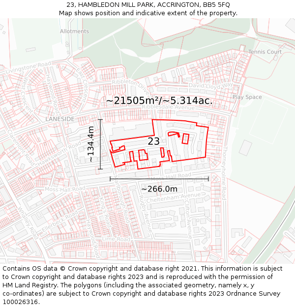 23, HAMBLEDON MILL PARK, ACCRINGTON, BB5 5FQ: Plot and title map