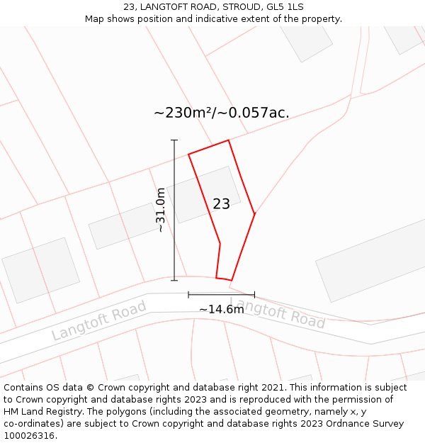 23, LANGTOFT ROAD, STROUD, GL5 1LS: Plot and title map
