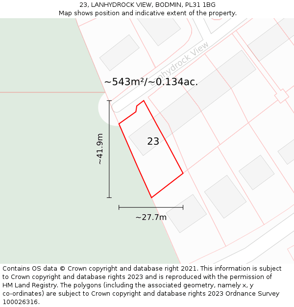 23, LANHYDROCK VIEW, BODMIN, PL31 1BG: Plot and title map