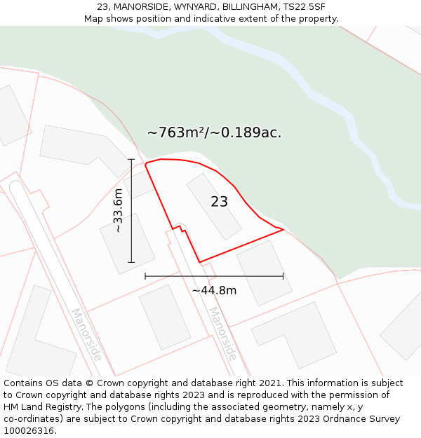 23, MANORSIDE, WYNYARD, BILLINGHAM, TS22 5SF: Plot and title map