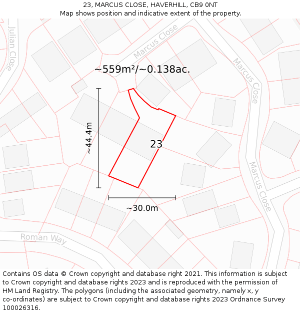 23, MARCUS CLOSE, HAVERHILL, CB9 0NT: Plot and title map