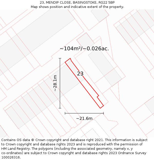 23, MENDIP CLOSE, BASINGSTOKE, RG22 5BP: Plot and title map