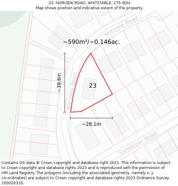 23, NORVIEW ROAD, WHITSTABLE, CT5 4DN: Plot and title map