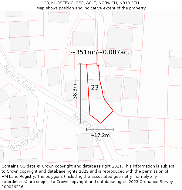 23, NURSERY CLOSE, ACLE, NORWICH, NR13 3EH: Plot and title map