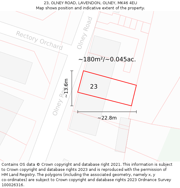 23, OLNEY ROAD, LAVENDON, OLNEY, MK46 4EU: Plot and title map
