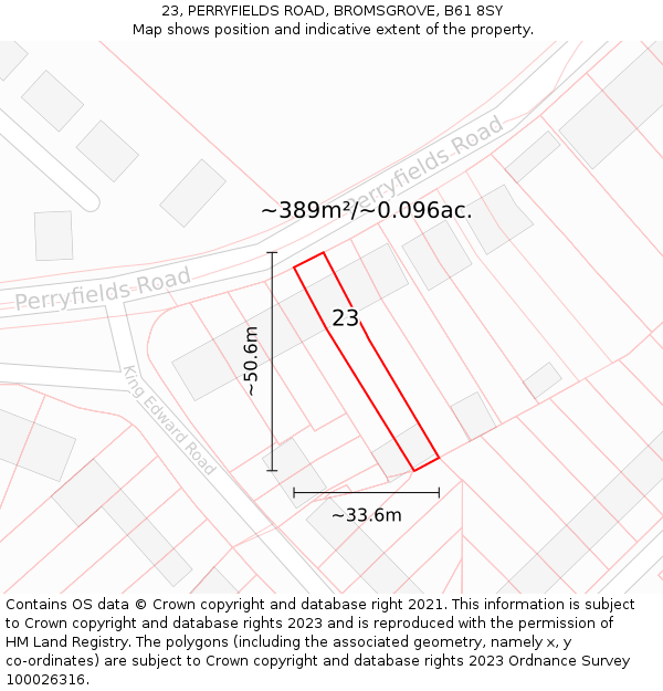 23, PERRYFIELDS ROAD, BROMSGROVE, B61 8SY: Plot and title map