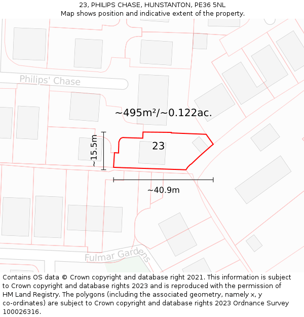 23, PHILIPS CHASE, HUNSTANTON, PE36 5NL: Plot and title map