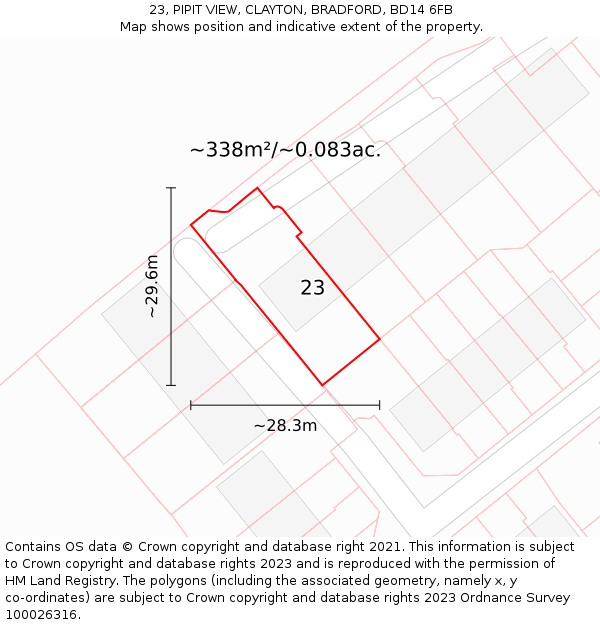 23, PIPIT VIEW, CLAYTON, BRADFORD, BD14 6FB: Plot and title map