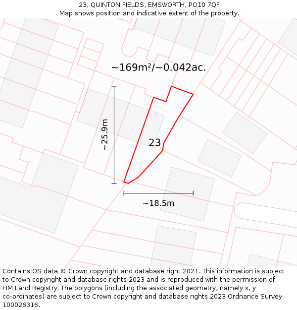 23, QUINTON FIELDS, EMSWORTH, PO10 7QF: Plot and title map