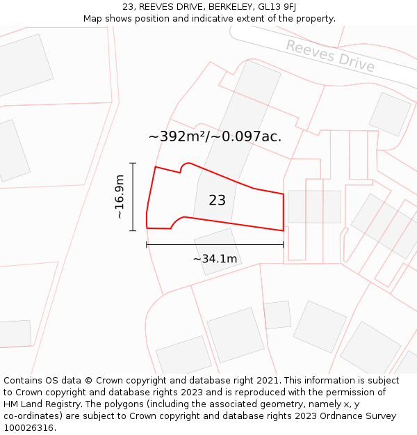 23, REEVES DRIVE, BERKELEY, GL13 9FJ: Plot and title map