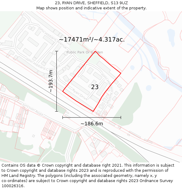 23, RYAN DRIVE, SHEFFIELD, S13 9UZ: Plot and title map