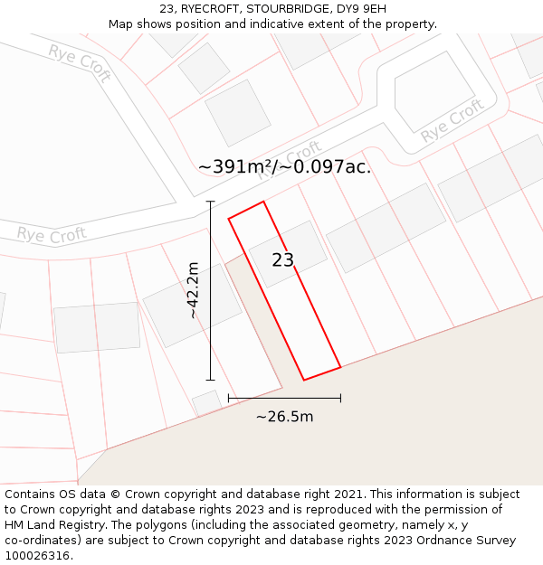 23, RYECROFT, STOURBRIDGE, DY9 9EH: Plot and title map