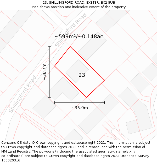23, SHILLINGFORD ROAD, EXETER, EX2 8UB: Plot and title map