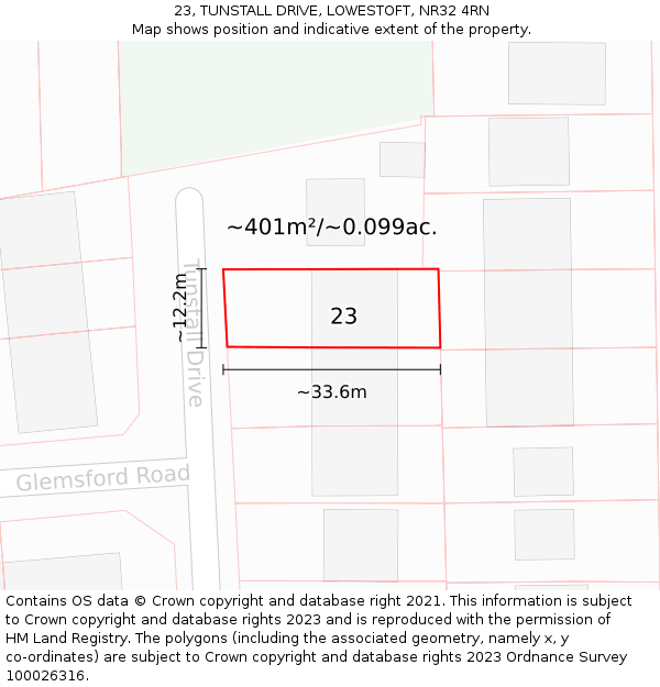 23, TUNSTALL DRIVE, LOWESTOFT, NR32 4RN: Plot and title map