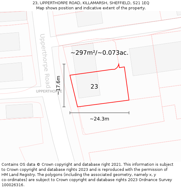 23, UPPERTHORPE ROAD, KILLAMARSH, SHEFFIELD, S21 1EQ: Plot and title map