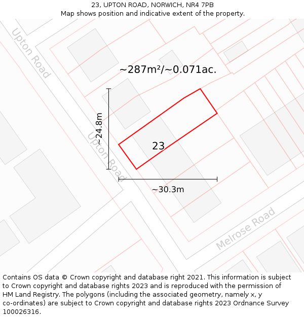 23, UPTON ROAD, NORWICH, NR4 7PB: Plot and title map