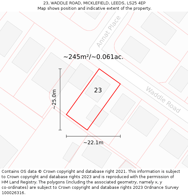 23, WADDLE ROAD, MICKLEFIELD, LEEDS, LS25 4EP: Plot and title map