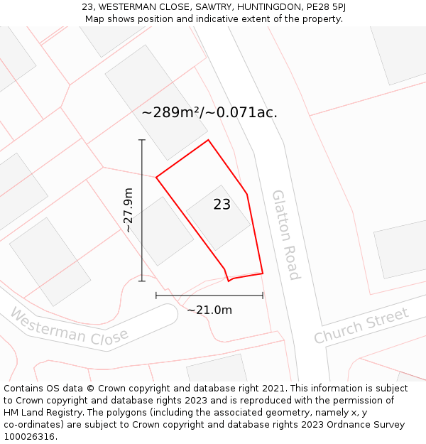 23, WESTERMAN CLOSE, SAWTRY, HUNTINGDON, PE28 5PJ: Plot and title map