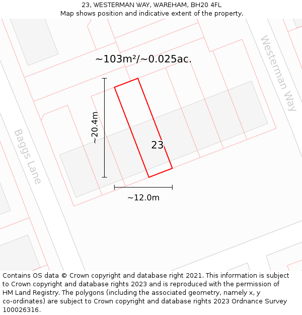 23, WESTERMAN WAY, WAREHAM, BH20 4FL: Plot and title map
