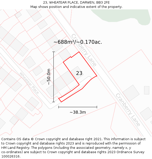 23, WHEATEAR PLACE, DARWEN, BB3 2FE: Plot and title map