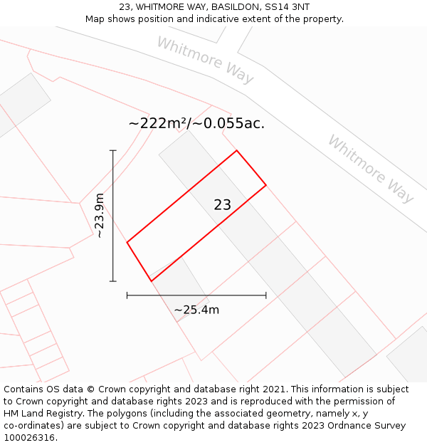 23, WHITMORE WAY, BASILDON, SS14 3NT: Plot and title map