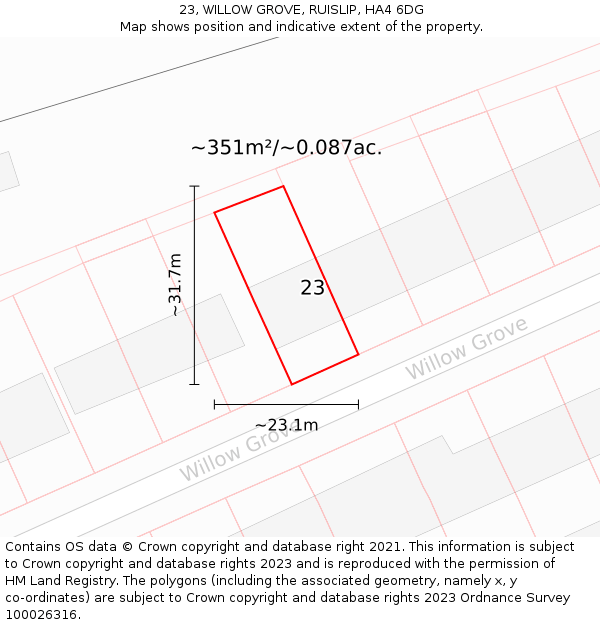 23, WILLOW GROVE, RUISLIP, HA4 6DG: Plot and title map