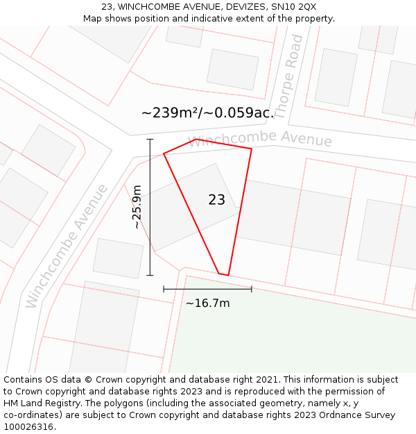 23, WINCHCOMBE AVENUE, DEVIZES, SN10 2QX: Plot and title map