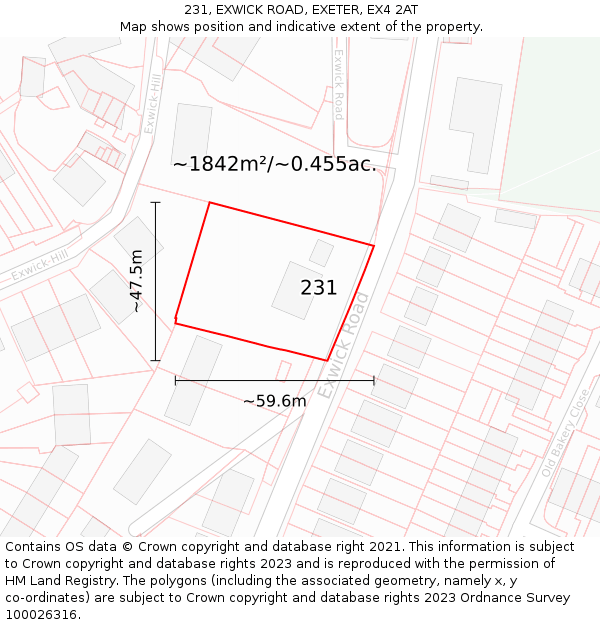 231, EXWICK ROAD, EXETER, EX4 2AT: Plot and title map