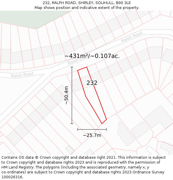 232, RALPH ROAD, SHIRLEY, SOLIHULL, B90 3LE: Plot and title map