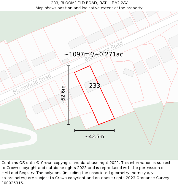 233, BLOOMFIELD ROAD, BATH, BA2 2AY: Plot and title map