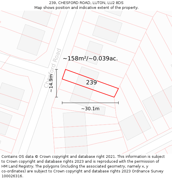 239, CHESFORD ROAD, LUTON, LU2 8DS: Plot and title map