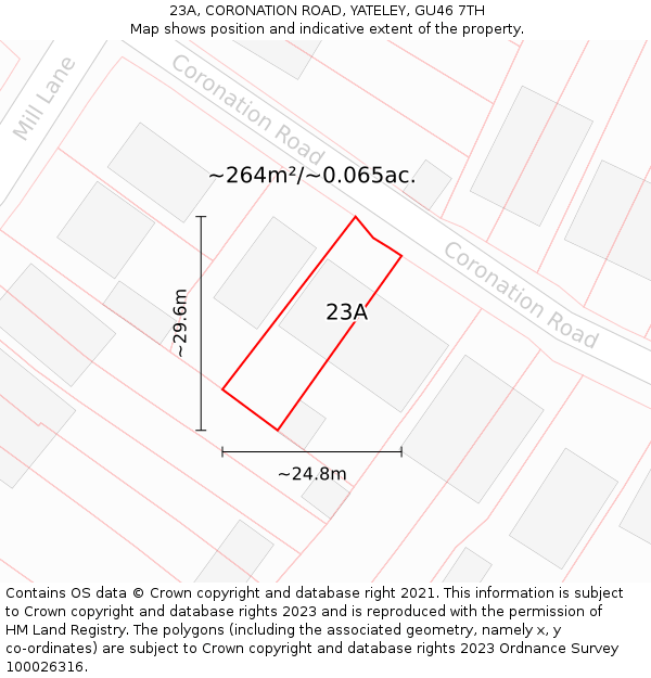23A, CORONATION ROAD, YATELEY, GU46 7TH: Plot and title map