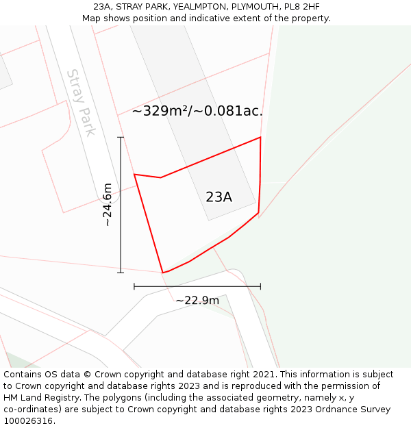23A, STRAY PARK, YEALMPTON, PLYMOUTH, PL8 2HF: Plot and title map