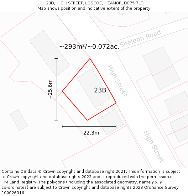 23B, HIGH STREET, LOSCOE, HEANOR, DE75 7LF: Plot and title map