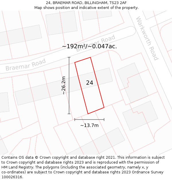 24, BRAEMAR ROAD, BILLINGHAM, TS23 2AF: Plot and title map