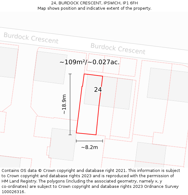 24, BURDOCK CRESCENT, IPSWICH, IP1 6FH: Plot and title map