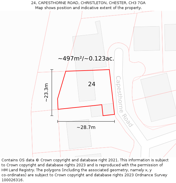 24, CAPESTHORNE ROAD, CHRISTLETON, CHESTER, CH3 7GA: Plot and title map