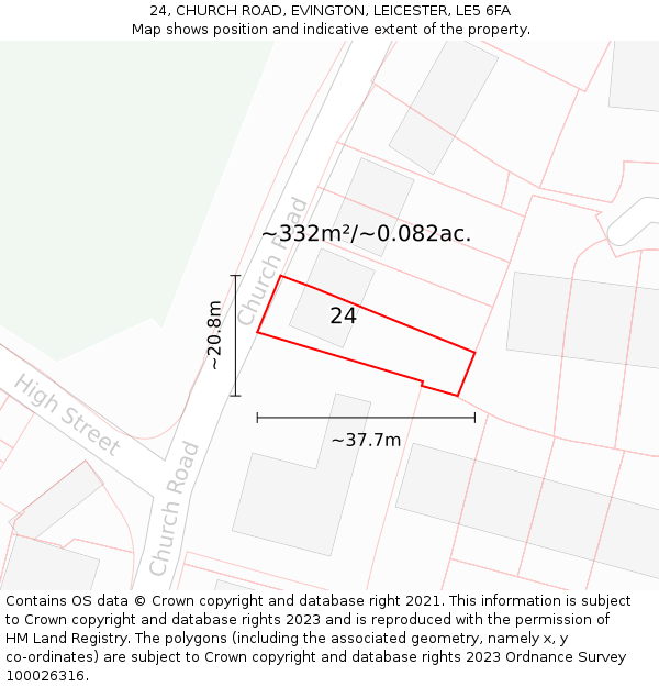 24, CHURCH ROAD, EVINGTON, LEICESTER, LE5 6FA: Plot and title map