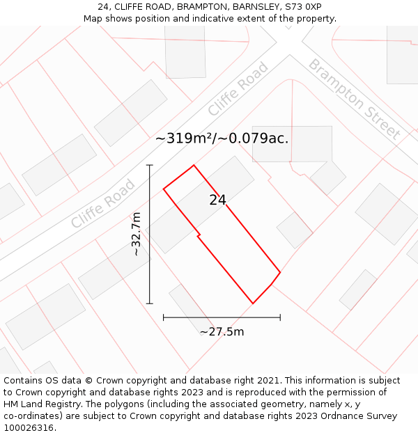 24, CLIFFE ROAD, BRAMPTON, BARNSLEY, S73 0XP: Plot and title map