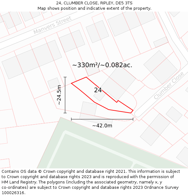 24, CLUMBER CLOSE, RIPLEY, DE5 3TS: Plot and title map