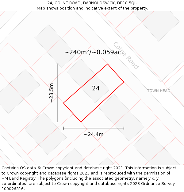 24, COLNE ROAD, BARNOLDSWICK, BB18 5QU: Plot and title map