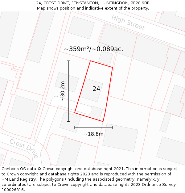 24, CREST DRIVE, FENSTANTON, HUNTINGDON, PE28 9BR: Plot and title map