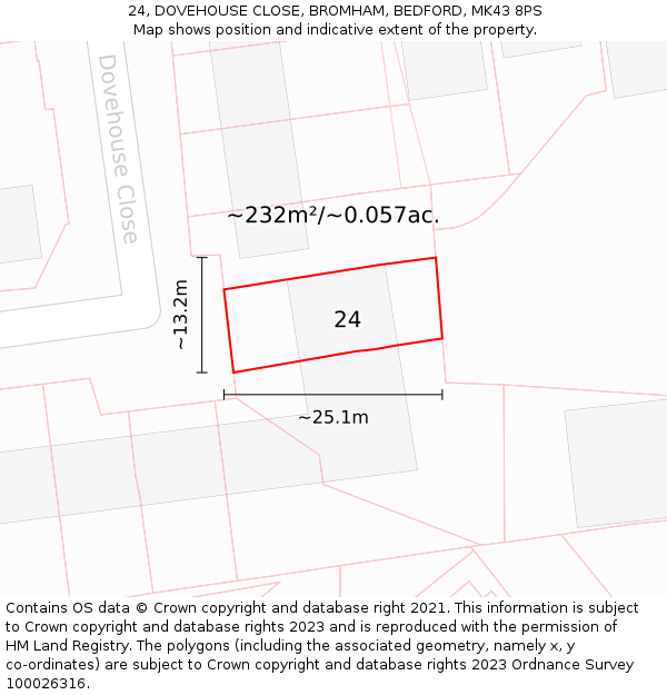 24, DOVEHOUSE CLOSE, BROMHAM, BEDFORD, MK43 8PS: Plot and title map