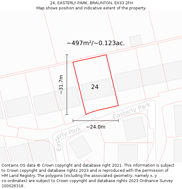 24, EASTERLY PARK, BRAUNTON, EX33 2FH: Plot and title map