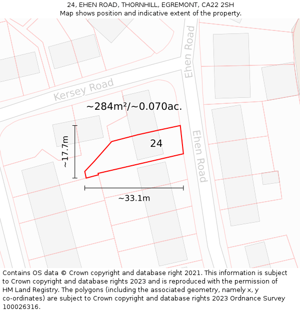 24, EHEN ROAD, THORNHILL, EGREMONT, CA22 2SH: Plot and title map