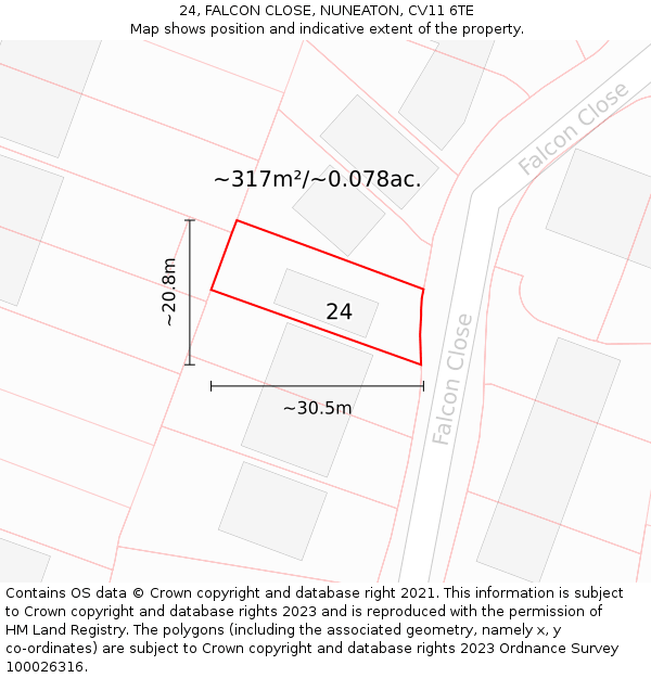 24, FALCON CLOSE, NUNEATON, CV11 6TE: Plot and title map