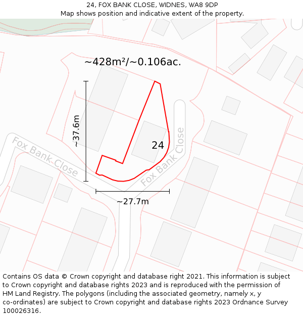 24, FOX BANK CLOSE, WIDNES, WA8 9DP: Plot and title map