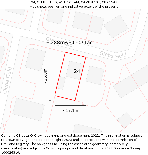 24, GLEBE FIELD, WILLINGHAM, CAMBRIDGE, CB24 5AR: Plot and title map
