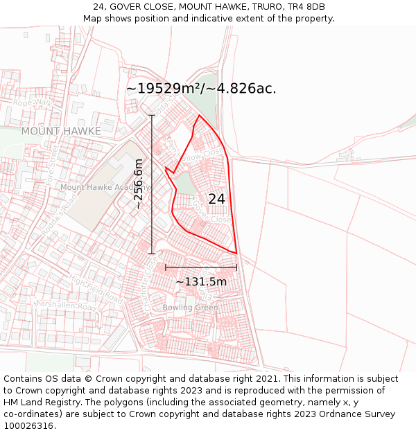 24, GOVER CLOSE, MOUNT HAWKE, TRURO, TR4 8DB: Plot and title map